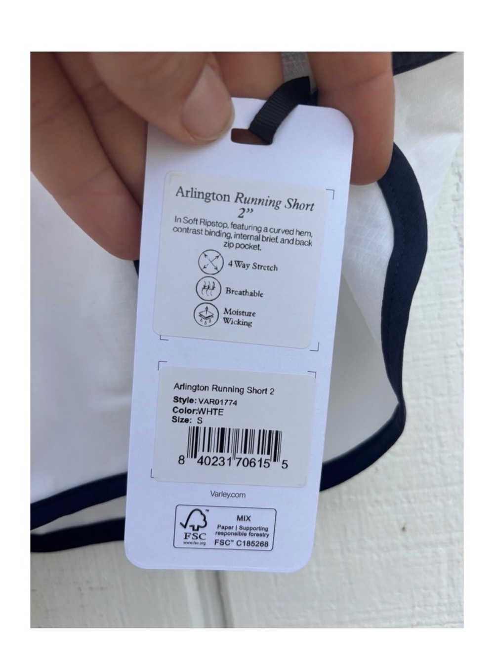 NWT Varley Arlington Running Short 2 White Navy Trim Women's Size‎ S - Picture 4 of 4